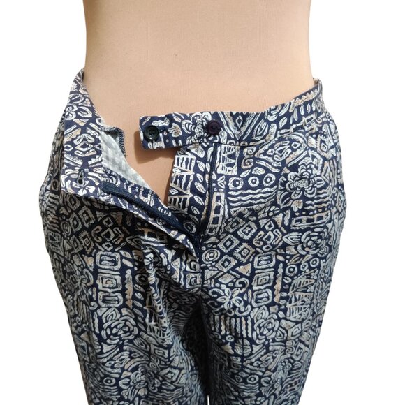 Appleseeds 14 Navy Tan Tribal Print Cotton Pants Tiki Oasis Lounge Boho Coastal - Picture 8 of 12